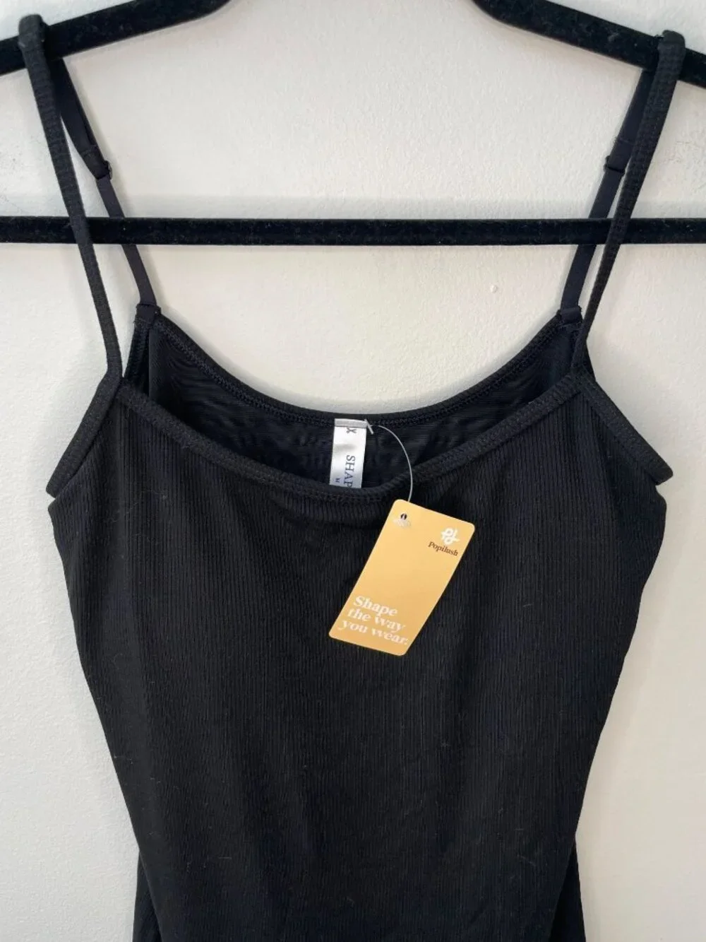 Popilush Built-In Bra Shapewear Black Ribbed Midi Dress Built-in-Shorts Sz M NWT - Picture 3 of 8